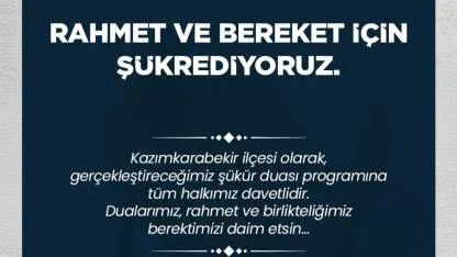 Kazımkarabekir İlçesinde Şükür Duası Yapılacak