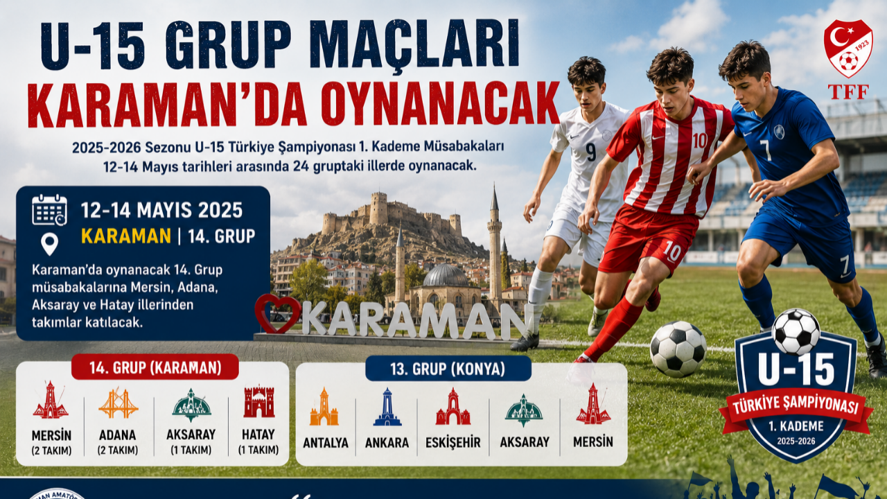 U-15 Türkiye Şampiyonası Grup Maçları Karaman’da Oynanacak