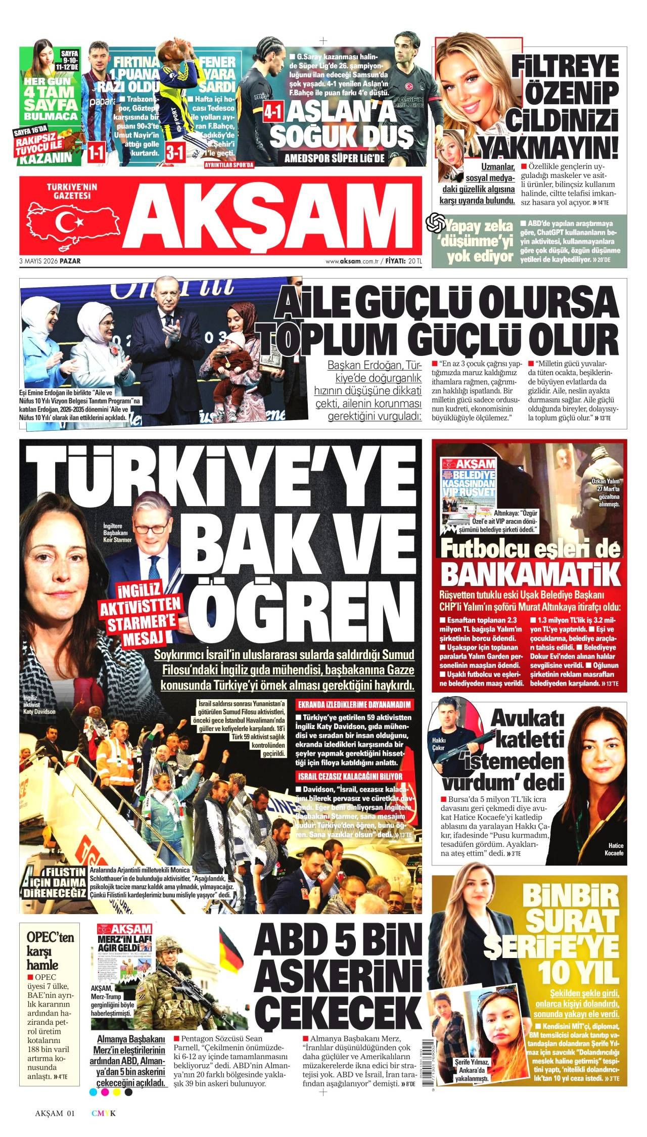 Akşam Gazetesi Gazete Manşeti
