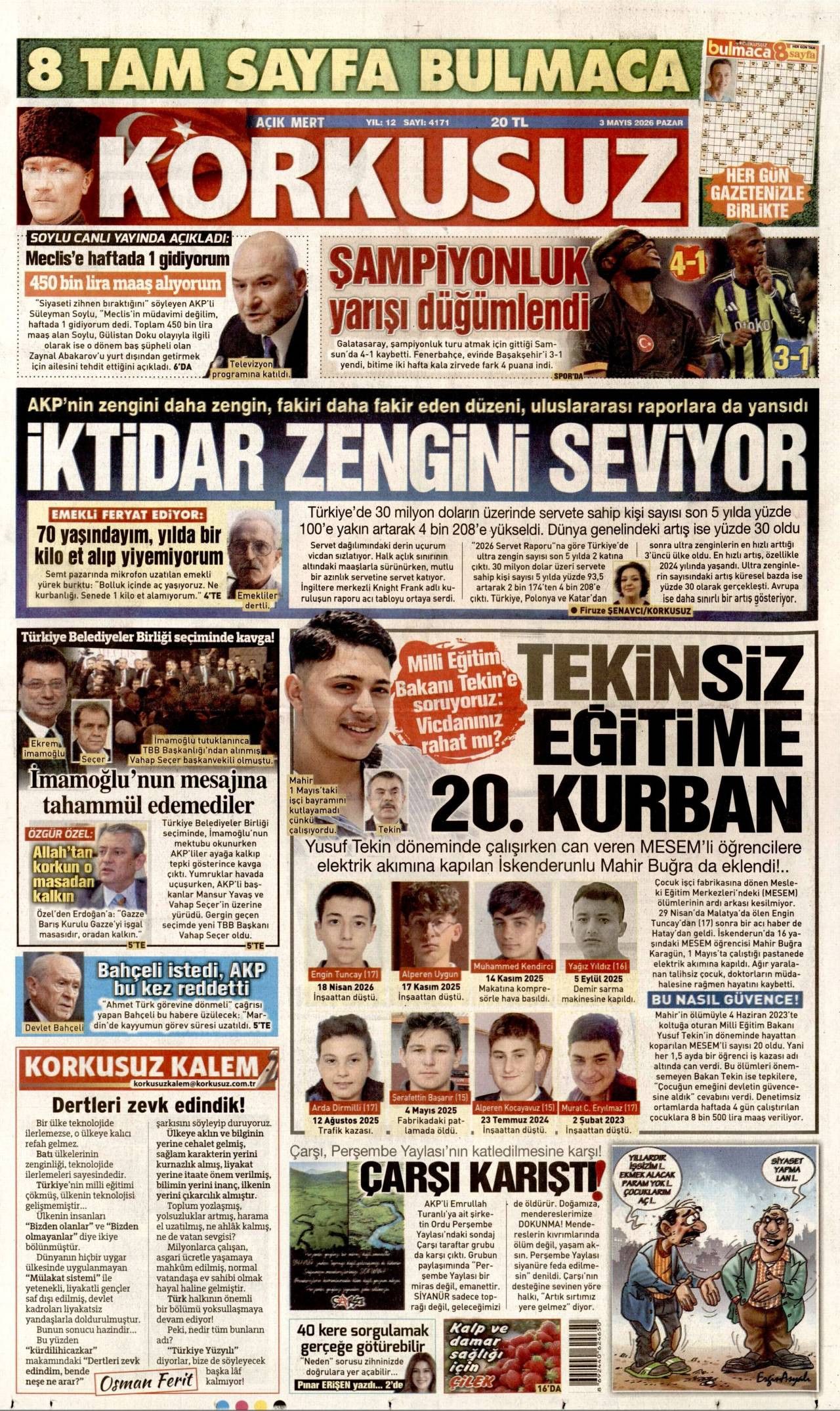 Korkusuz Gazetesi Gazete Manşeti