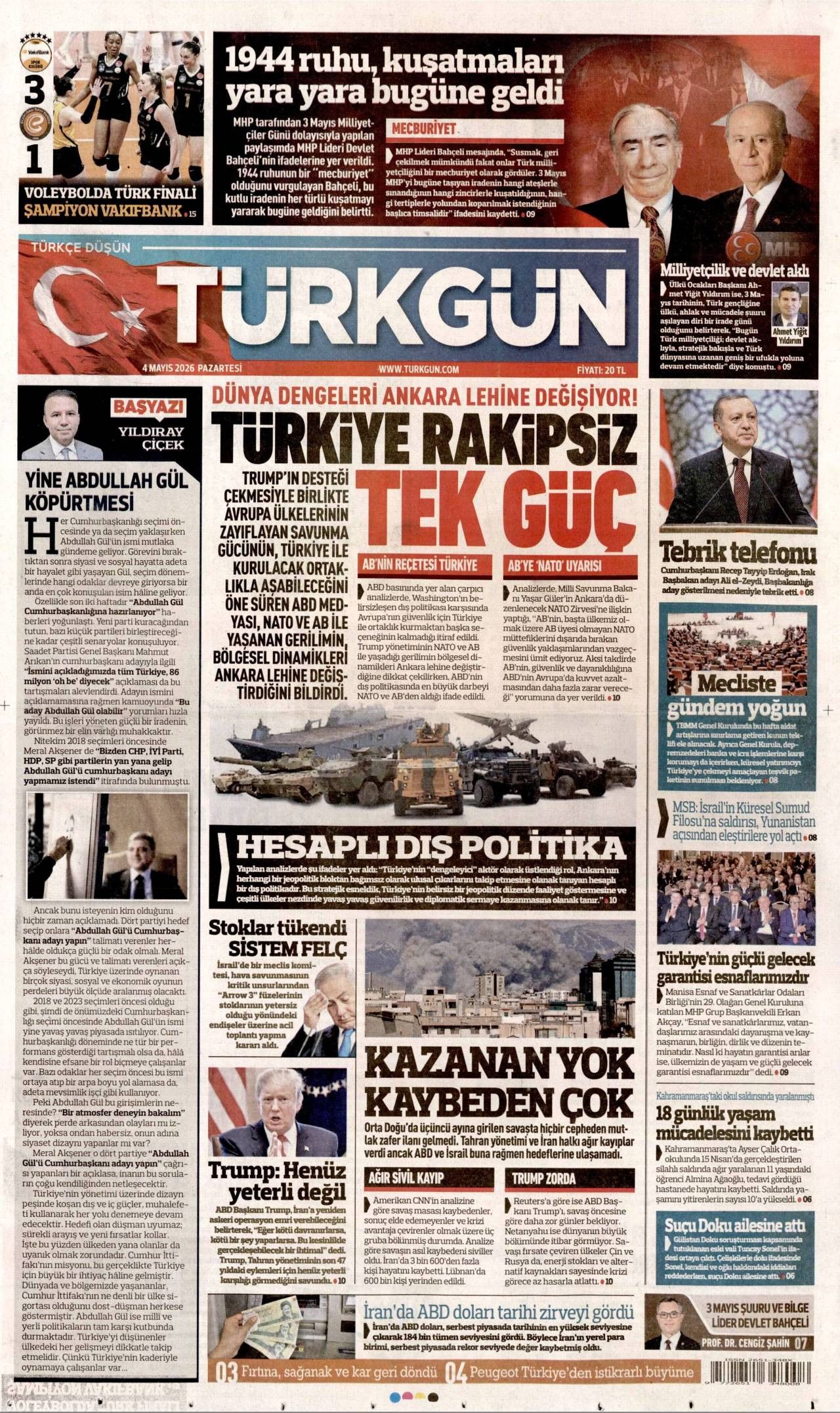 Türkgün Gazetesi Gazete Manşeti