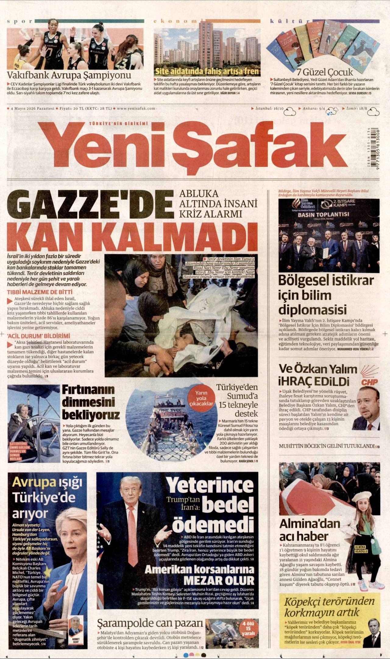 Yeni Şafak Gazetesi Gazete Manşeti