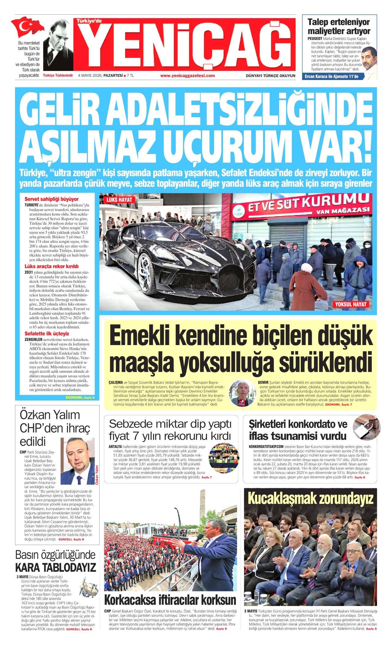 Yeniçağ Gazetesi Gazete Manşeti